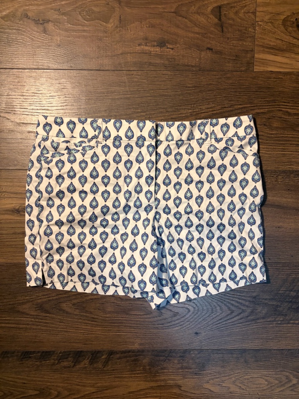 White House Black Market White Shorts with Blue Leaf Motif
